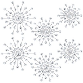 Barydat 6 Pcs Metal Rhinestones Sunburst Wall Decor Bling Crystal Home Decorative No Punch Rhinestone Wall Hanging Diamond Accents for Living Room Entryway Bedroom (Silver,25cm, 20cm, 15cm)