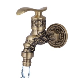 G1/2" Sink Faucet, Antique Brass Bathroom Taps Vintage Faucet Tap Wall Mount Washing Machine Faucet Mop Pool Garden Cold Taps