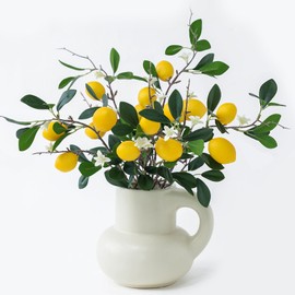 mizii 5pcs 24“ Artificial Lemons Branches 15 Head Fake Lemon Fruit with Stem Greenry Realistic Faux Lemon Decorations for Kitchen Party Centerpiece Table Office Spring Summer Decor (5)