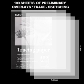 SuFly Tracing Paper 8.5x11 inch, 100 Sheets Transparent 8.5-x-11-inch: