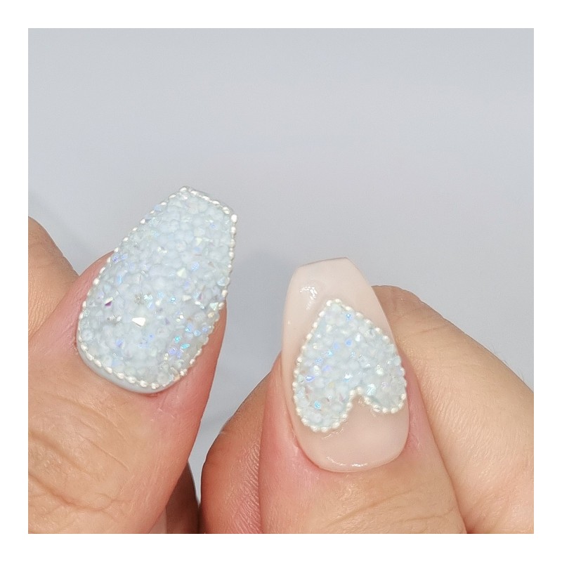 Blue Pink Pixie Heart Handmade Nail Tips - Coffin Egg