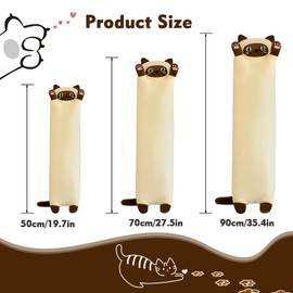 Long Cat Plush Pillow, Cute Cat Plush Pillow, Plush Filled Throw Pillow, Sleep Doll Throw Pillow for Kids, Girlfriends and Adults (70, Yellow)