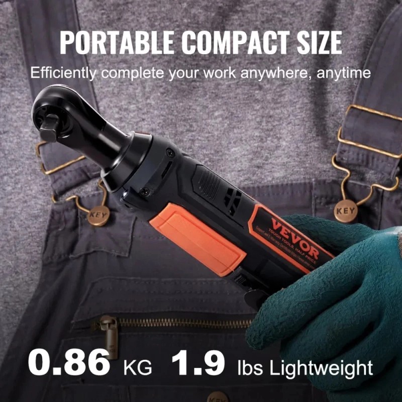 VEVOR 3/8" Cordless Electric Ratchet Wrench Set, 12V 33 Ft-lbs
