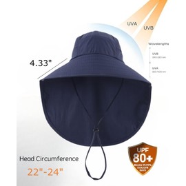 Magracy UPF 80+ Wide Brim Sun Hat with Neck Flap for Men Women Breathable UV Protection Outdoor Safari Fishing Hiking Gardening Hat Navy Blue