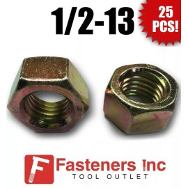 Redding Fasteners (Qty 25) 1/2-13 Grade 8 Finish Hex Nuts Yellow Zinc Plated Hardened