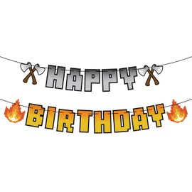 Pixel Happy Birthday Banner, Pre-Strung Pixel Theme Garland Creative Easy to Use Party Decorations Supplies for Birthday Party Photo Prop Home Decor