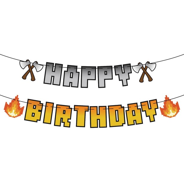 Pixel Happy Birthday Banner, Pre-Strung Pixel Theme Garland Creative Easy