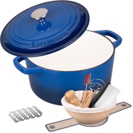 VORRINGARD Enameled Cast Iron Dutch Oven Pot with Lid, for Bread Baking, Round Bread Oven- include Sourdough Bread Baking Supplies Set, 4.5QT, Blue