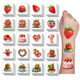 Y&C TENCOB Strawberry Temporary Tattoos For Kids | 100Pcs Birthday Decorations Party Favors Supplies Teens Kids Boy Girls Gift Idea Outdoor Activity(strawberry)