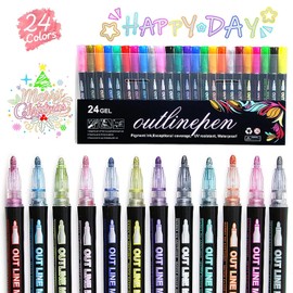 Rotulador de contorno de doble línea, Resaltadores para Pintar de 24colores, Marcadores de punta de pincel para dibujar, escribir, tarjetas de felicitación, tarjetas de Navidad, carteles, bricolaje