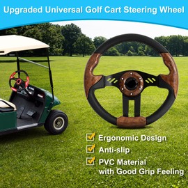 Golf Cart Steering Wheel for EZGO TXT/RXV, Club Car DS/Precedent/Tempo, Yamaha G29/Drive/Drive 2, and more Golf Cart Models, Racing Steering Wheel, Woodengrain (Adapter Not Included)