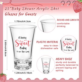 Pickmesh 25 Sets Baby Shower Shot Glasses for Guests Include Acrylic Clear Shot Glasses Thank You Cards Organza Bags Babies Shower Gifts for Gender Reveal Party Supplies (Strawberry Theme)