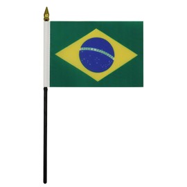 Brazil Table Flag 4'' x 6'' - Brazilian Desk Flag 15 x 10 cm - golden spear top - Drapeau Brésil AZ FLAG