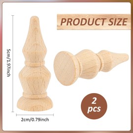 BENECREAT 2Pcs Unfinished Beech Wood Finials, 2x0.7inch Curtain Rod Finials, Craft Decorative Finials for Bed Post, Flagpole Topper, Rocking Chair