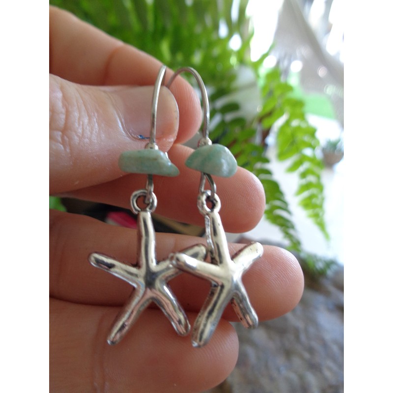 (Almost) real large starfish earrings on long hooks
