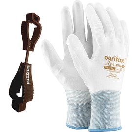 FUZZIO 24 Pairs Ogrifox PU Coated Work Gloves Gloves Clips (S (Pack of 24), White)