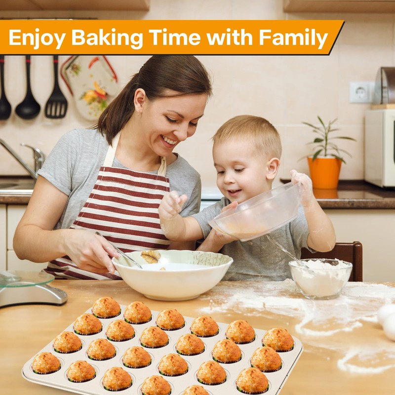 Spmarkt 2-Pack 24-cup Beige Miffin Pan, Non-Stick Cupcake Muffin Tin,