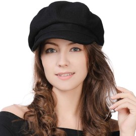 Fancet Winter Hat for Women Satin Lined Hat Ladies Baker Boy Newsboy Cabbie Cap Visor Beret Peaked Hat Black Satin Lining Large
