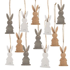 Logbuch-Verlag Wooden Easter Pendants, Set of 12: Easter Bunny Decoration for Hanging, Easter Decoration with String for Easter Shrub and Gifts, Timeless Easter Decoration, Easter Bunny Pendant for Home, 10 cm