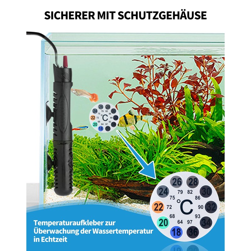 LAOYE Aquarium Heater 60L Aquarium Heating Rod 50W Temperature Adjustable