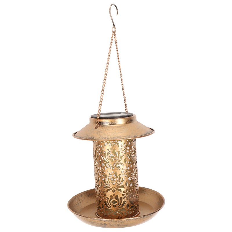 Hanging Bird Feeder Solar Powered Light Hollow Design Sturdy Stable
