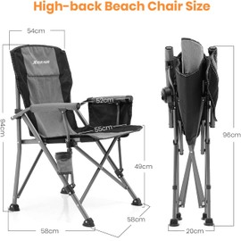 XGEAR Camping Chair with Padded Hard Armrest, Sturdy Folding Camp Chair with Cup Holder, Storage Pockets Carry Bag Included, Support to 400 lbs (2PCS/Grey)