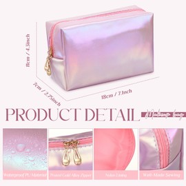 Sanwuta 9 Pcs Makeup Bags Bulk PU Double Zippers Cosmetic Bag Makeup Toiletry Pouch Portable Travel Organizers Case for Women Bachelorette Party End of The Year Bridesmaid Gift(Laser Pink)