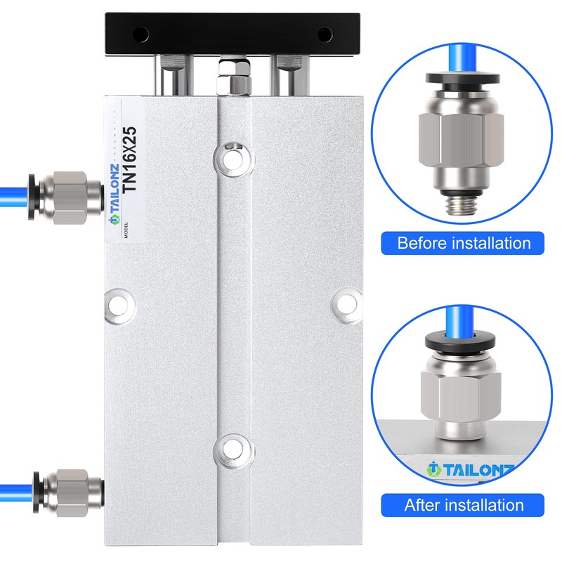 TAILONZ PNEUMATIC 16mm Bore 25mm Stroke Double-Rod Double-Acting Aluminum Pneumatic