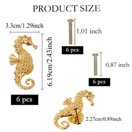LLDYNW 6 pcs Seahorse Knobs Dresser Knobs Ocean Cabinet Handles for Home Office Dresser Wardrobe Cabinet Kitchen Drawer Pull Handles (Gold)