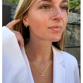 Source 20 inch Micro Paperclip Chain Necklace with 18ct Gold plated T-bar Pendant