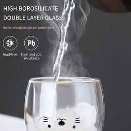 Sharemee - Cute Animal Mugs Insulated Double Wall, Animal Beverage Glass Cups for Coffee Tea Latte Juice Milk (Cat+Duck)