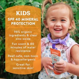 Badger - SPF 40 Clear Zinc Kids Sports Sunscreen Cream, Tangerine and Vanilla Scent - 2.9 Oz Tube