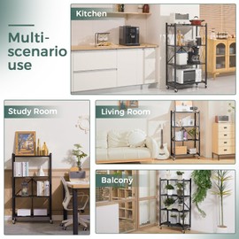 DEANIC 4-Shelf Foldable Storage Shelves with Wheels, Heavy Duty Shelving Unit, Freestanding Metal Wire Shelf Rack, No Assembly Organizer Rack for Garage Kitchen, Basement, Pantry, Black