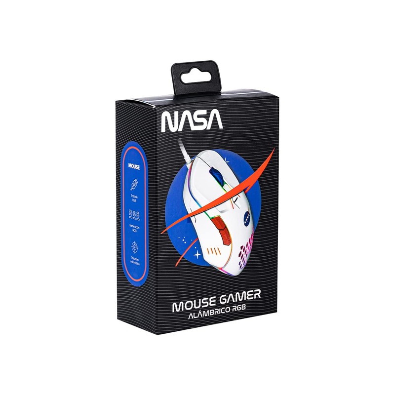 TECHZONE Mouse Gamer RGB NASA Blanco con DPI's Ajustables 800-1600,