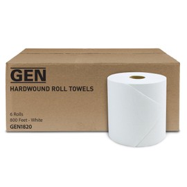 GEN Hardwound Roll Towels - White, 8-Inch x 800 ft, 6 Rolls/Carton