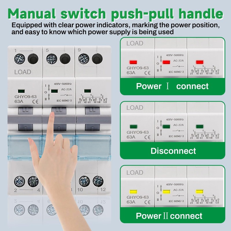 Jadeshay Dual Power Transfer Switch, GYHO9-63 Manual Transfer Switch, Load