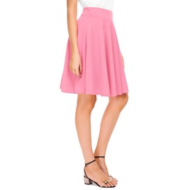Urban CoCo Women's Basic Midi Skirt Versatile Stretchy Flared Casual High Waisted Skirt(L,Pink-Long)