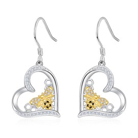 TANGPOET Bee Hanging Earrings for Women Girls Silver 925 Bee Bee Pendant Earrings Heart Jewellery Gifts for Valentine's Day Mother's Day Birthday, Sterling Silver, Cubic Zirconia