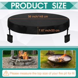 Tegeme 52-57 Inch Fire Pit Cover Round for in Ground 600D Oxford Cloth Waterproof Heavy Duty Built in Stone Fire Pit Cover for Outdoor Patio, Black