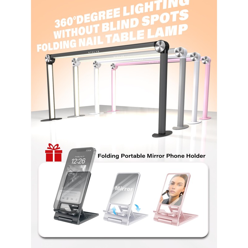 STOLAS Half Moon Light for Nail Desk with Phone Holder,