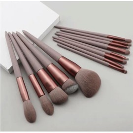 Makeup Brush Set with Case, 12+1 Pieces,Brown graylish - Taupe Makeup Brush Set with Rose Gold Accents - Daily Use -