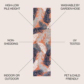 JONATHAN Y HWC101A-28 Montego High-Low Tropical Palm Indoor/Outdoor Area Rug, Floral, Coastal, Country, Backyard, Patio, Porch, Easy-Cleaning, Non-Shedding, 2 X 8, Orange/Navy/Ivory