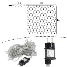 Ansobea LED Light Net Outdoor Warm White, 2 x 2 m, 198 LEDs, IP44 Waterproof, 8 Modes, Christmas Decoration for Outdoor and Indoor Use