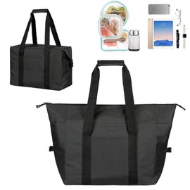 Fhioevt Foldable Cool Bag, 20-Litre Large Picnic Bag, Cooler Bags, Thermal Bag with Insulation Foldable, Insulated Cooler Bag for Camping, Picnic, Food Transport, Shopping (Black)