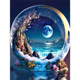 Diamond Painting for Adults and Children, 5D Diamond Painting Pictures Landscape Set, DIY Diamond Crystal Arts Craft Cross Embroidery Painting Kits Home Wall Decor (Moon 30 x 40 cm)
