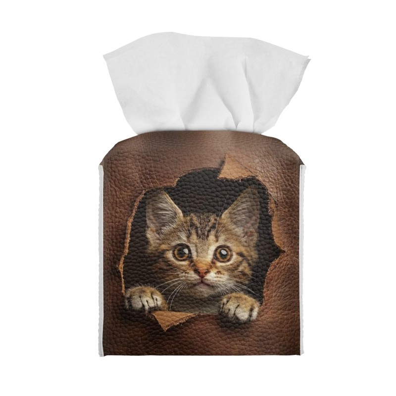 Rerteryuro Tissue Box Cover Square Cat Tissue Box Holder Cover