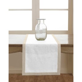 Solino Home Linen Table Runner 108 Inches Long - Natural and White 100% Pure Linen 14 x 108 Inch Table Runner for Dining, Summer - Classic