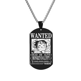 KOGNGU Hot Japan Anime One Piece Luffy Skeleton Pendant Necklace Pirates Chain Pendant Necklace Cosplay gift (Black)