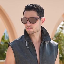 MACJERO Retro Aviator Polarized Steampunk Sunglasses Men Women with Leather Side Shield Vintage Goggles Gothic