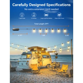 Brightever Solar Powered Outdoor String Lights with Remote, 27FT Commercial Grade Waterproof Solar Patio Lights, 12+1 Shatterproof LED Bulbs 3 Lighting Modes, Dimmable Solar Lighting for Outside